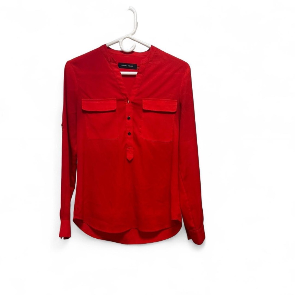 Ivanka Trump Red Long Sleeve Buttoned Blouse